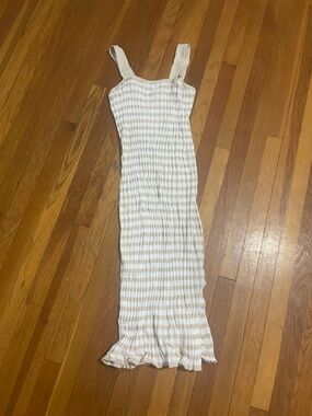 MEROKEETY 2XL Beige Gingham Maxi Dress | Smocked Bodycon Dress